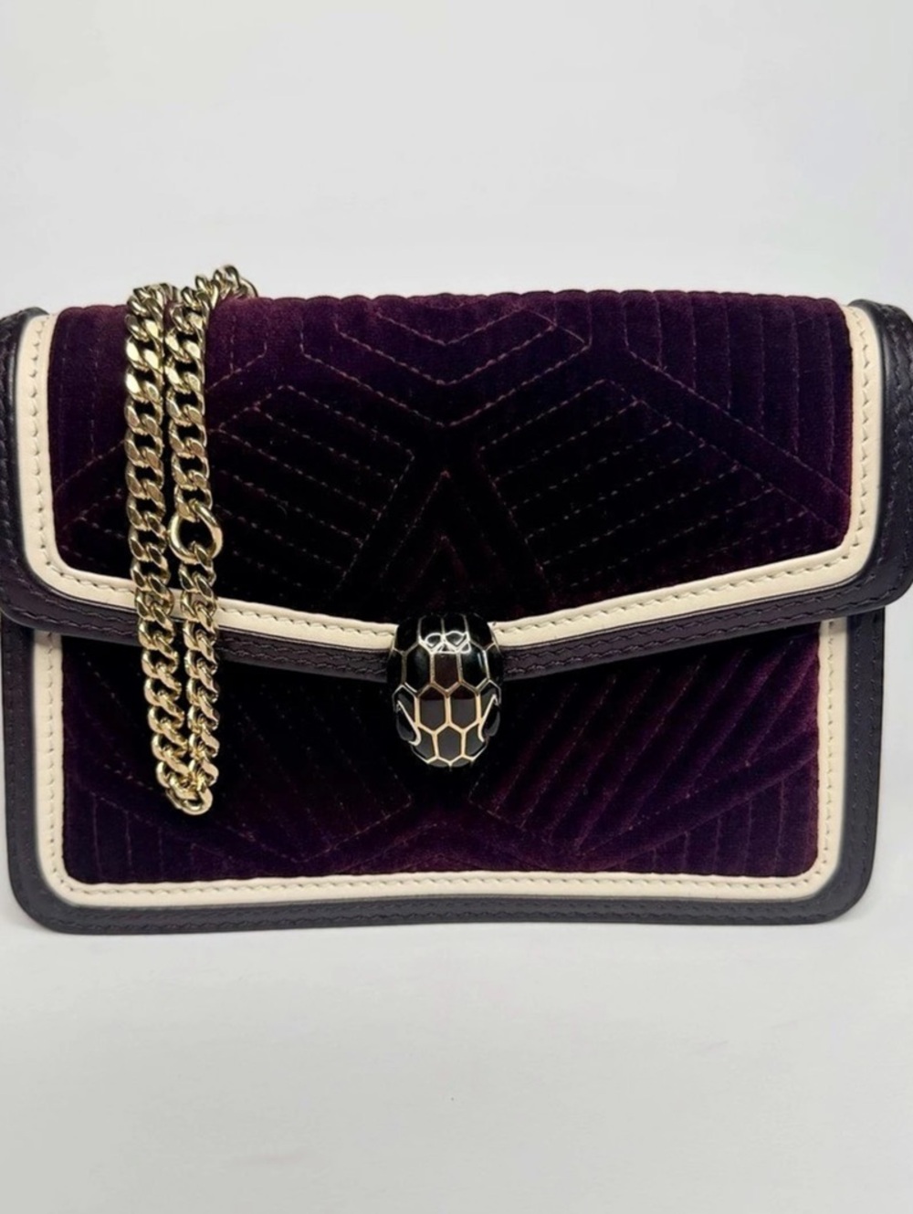 Bvlgari Serpenti Forever Velvet Shoulder Clutch in Purple Like New